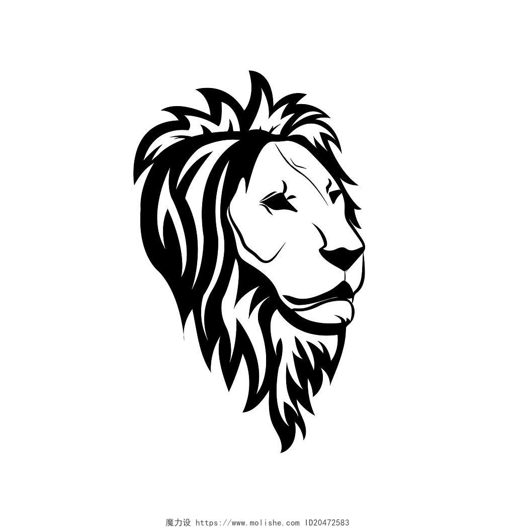 狮子头矢量黑白简约线条图标eps素材小狮子元素